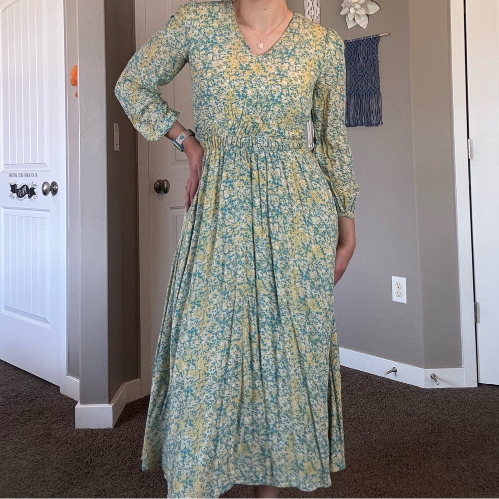 DownEast Yellow and Blue Patterned Dress